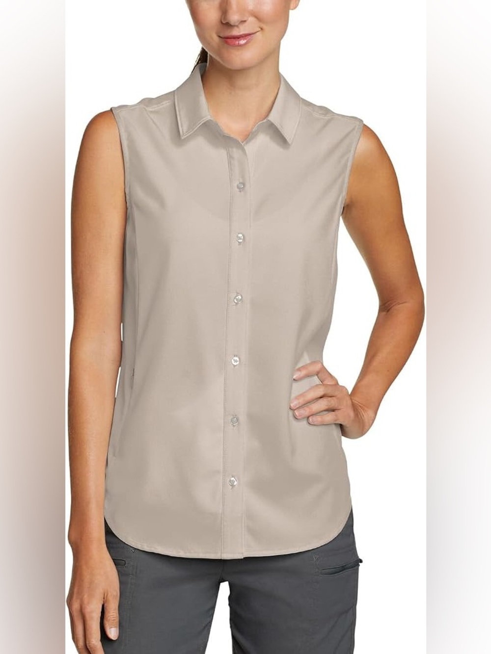 Eddie Bauer Sleeveless Tech Shirt Light Grey Stretch Medium - Picture 2 of 10